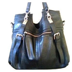 Leather bag with silver accents